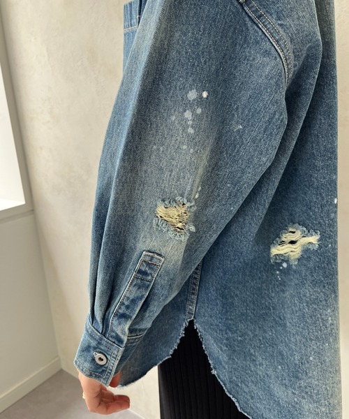 DouDou（ドゥドゥ） ブラウス シャツ 「新色追加」ダメージデニム