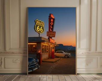 Retro Diner Print Arizona Desert Wall Art Route 66 Poster 80s