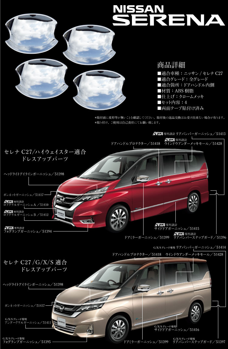 楽天市場】セレナ C27 全グレード対応 メッキ ドアハンドル