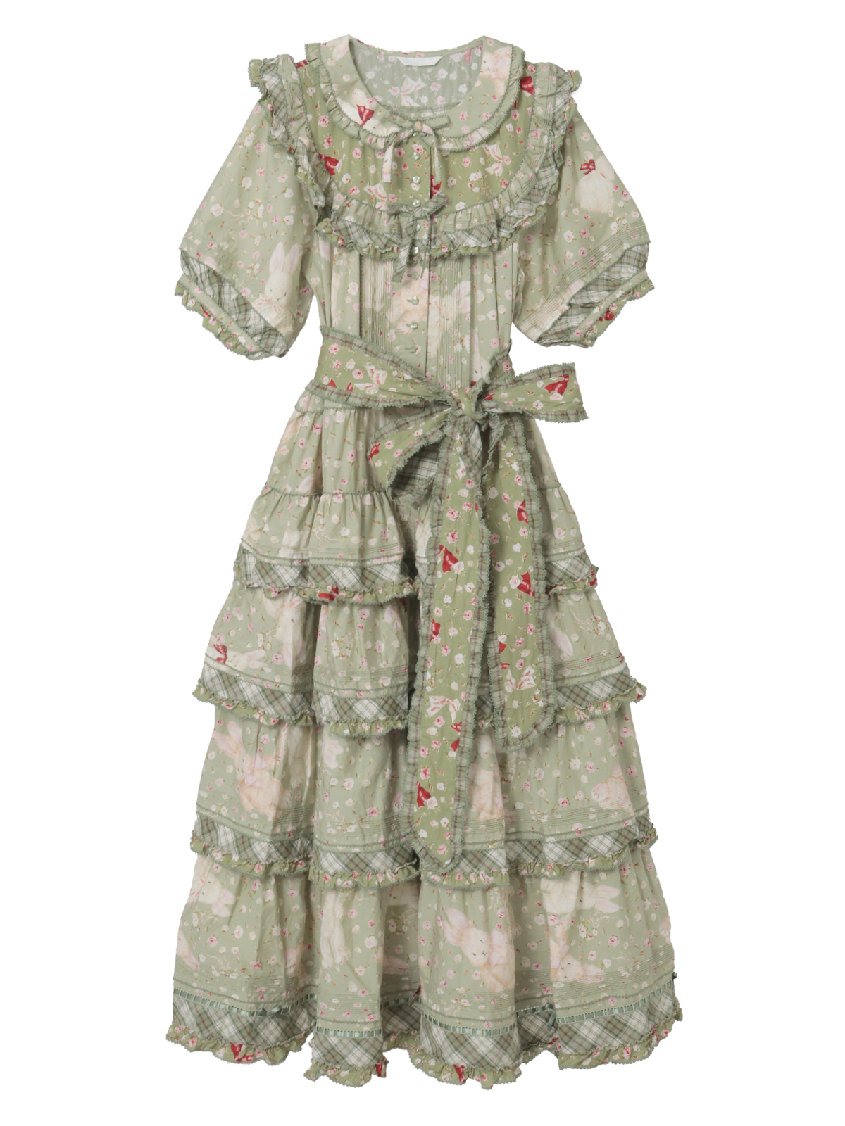 バラ園うさぎプリントパッチワークワンピース｜ピンクハウス