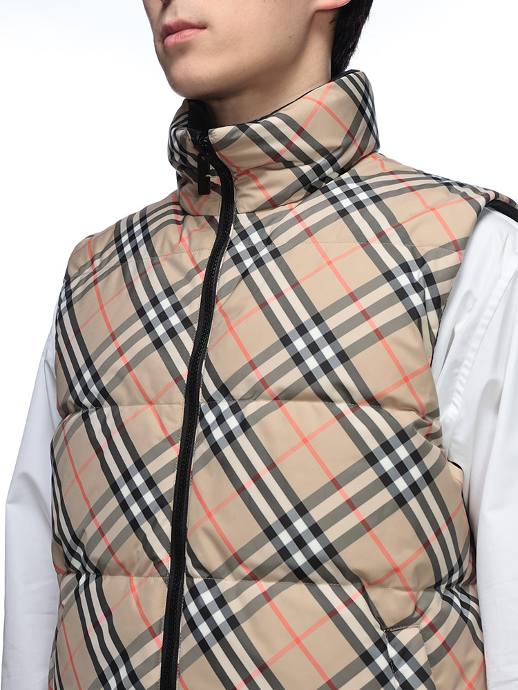 BURBERRY (バーバリー) ロゴ リバーシブル チェック 無地 ダウンベスト
