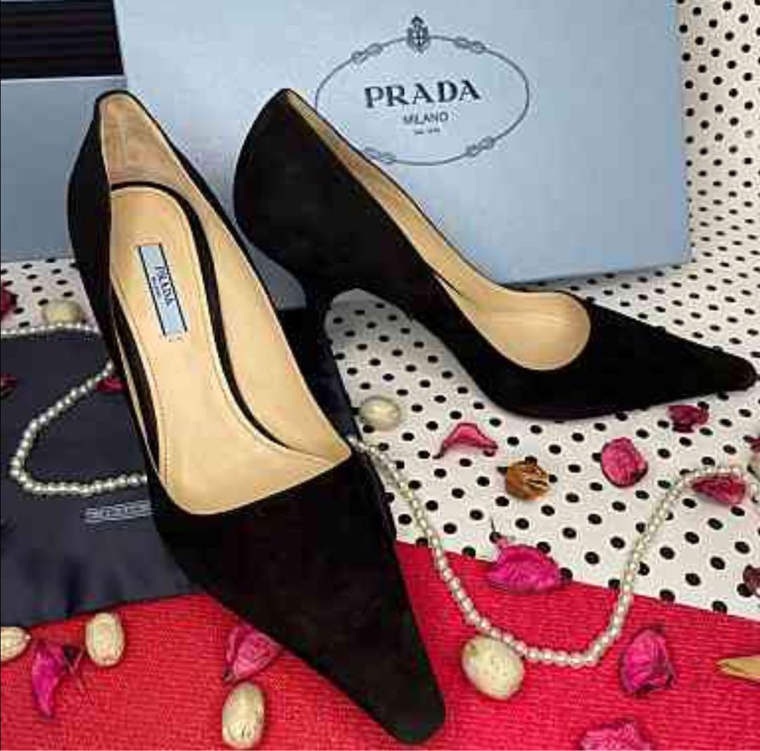 s*n様 PRADA 黒 スエード ハイヒール Prada 1998 Anthracite 2-Tone Asymmetric Heels – Rediscover Vintage