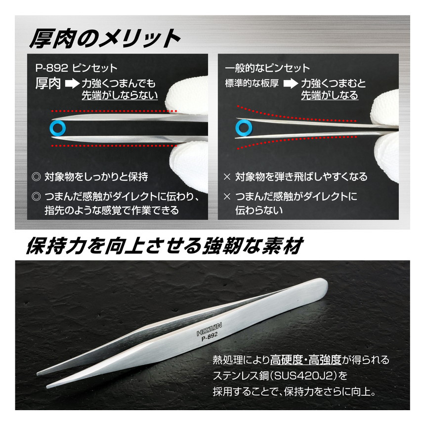 P-892 ピンセット / 強力型【HOZAN】 ホーザン株式会社