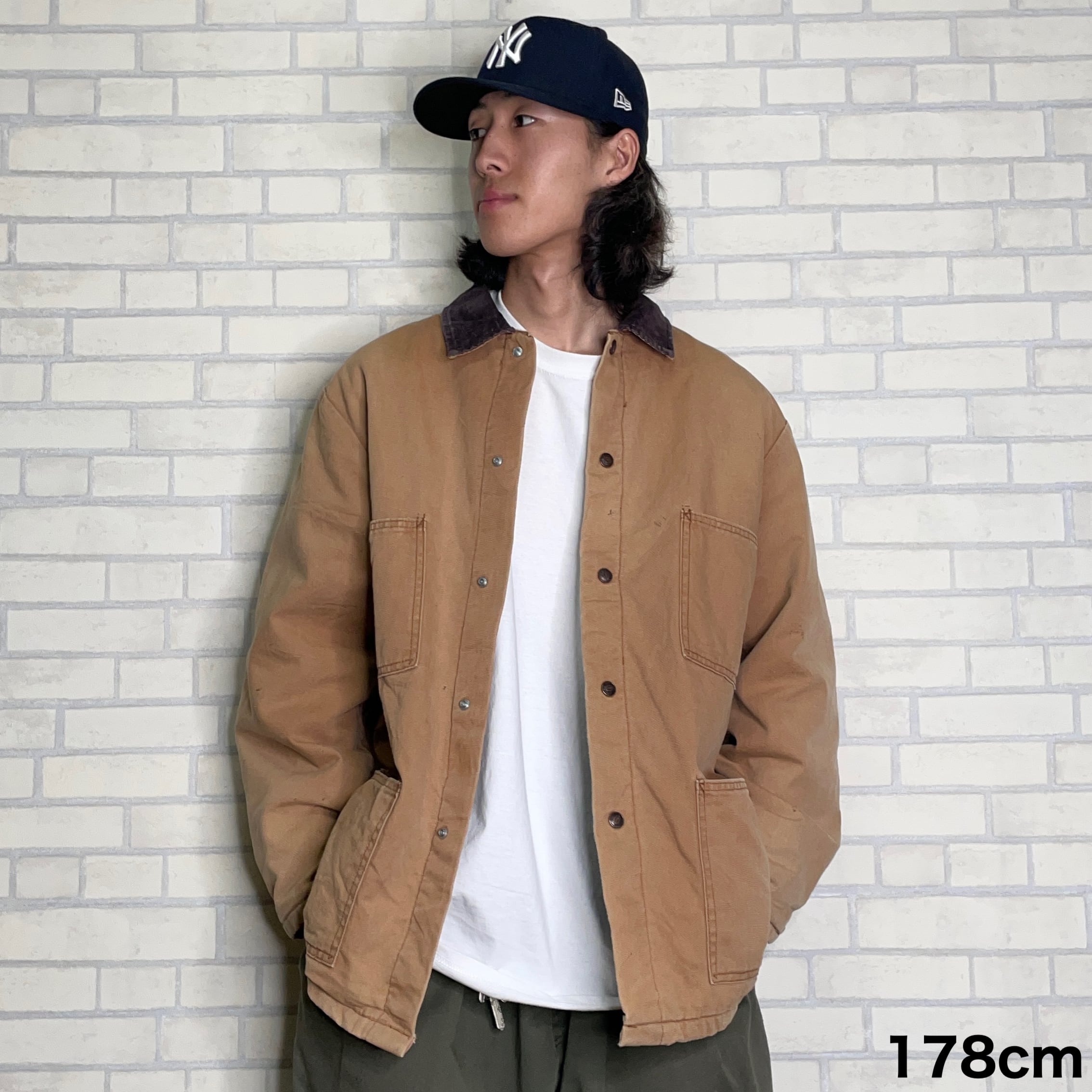 Dickies カバーオール XL 襟コーデュロイ ダック地 ベージュ 裏起毛