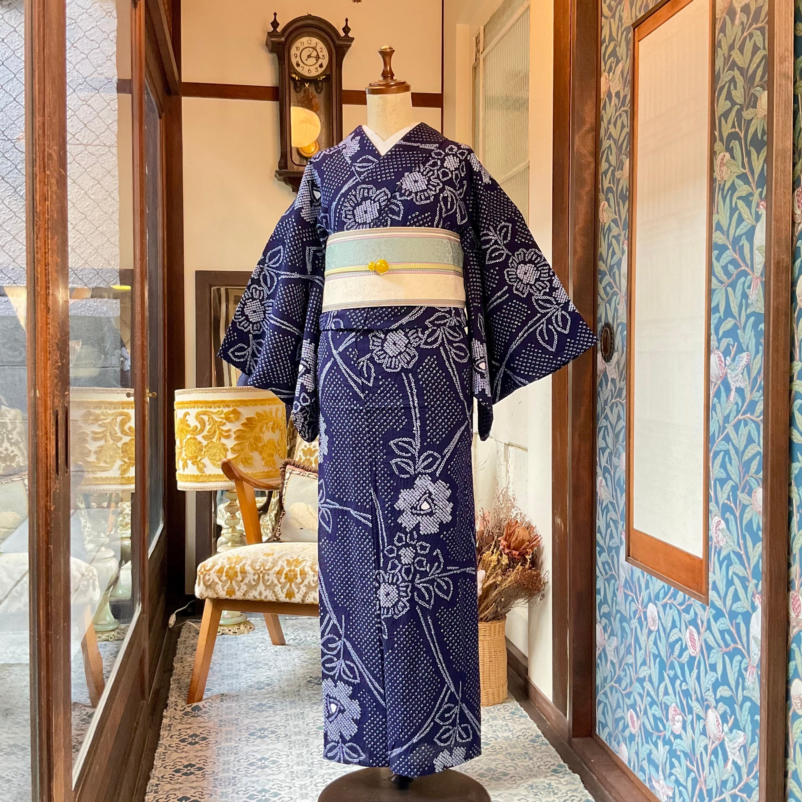 indigo×simple＊有松鳴海絞り浴衣 花 紺 ネイビー A706 | kimono tento