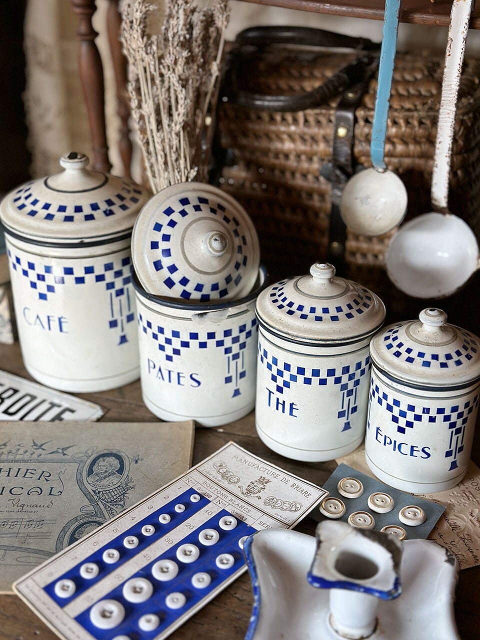 フランスアンティークホーローキャニスターフルセットキッチン