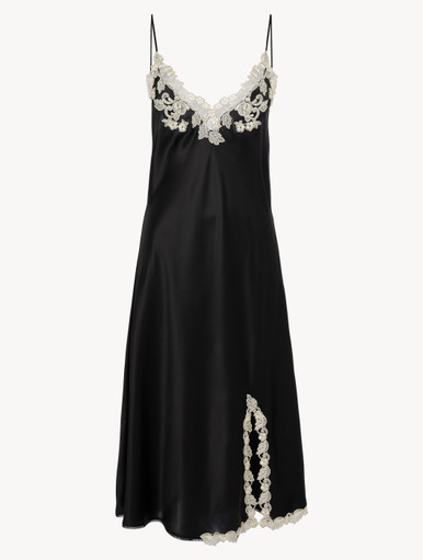 ブラック フラスタリオ刺繍 シルク ショートナイトガウン｜La Perla