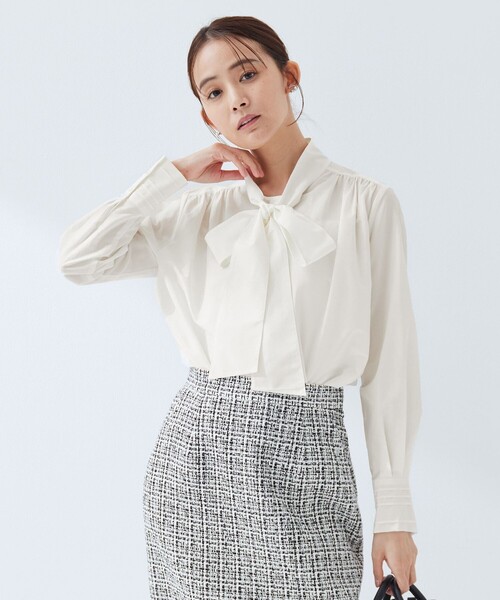 size SHORTあり］ボウタイ ギャザー ブラウス（シャツ/ブラウス