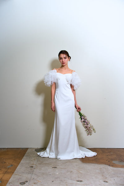 フリルスリーブ ソフトマーメイドドレス（W366）