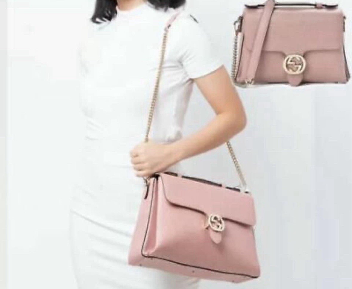Gucci Interlocking GG Large Chain Shoulder Bag Pink Leather New | eBay