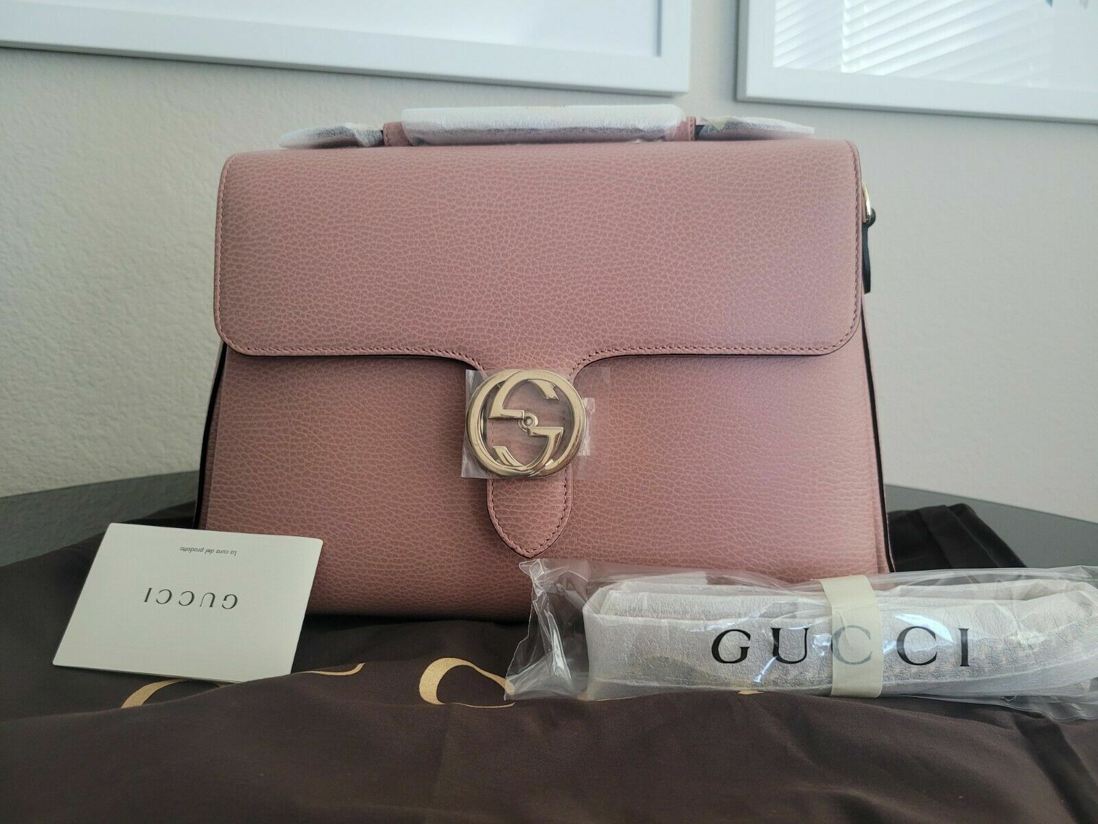 NEW WITH TAG GUCCI Women's Calfskin Pink Interlocking G Top Handle