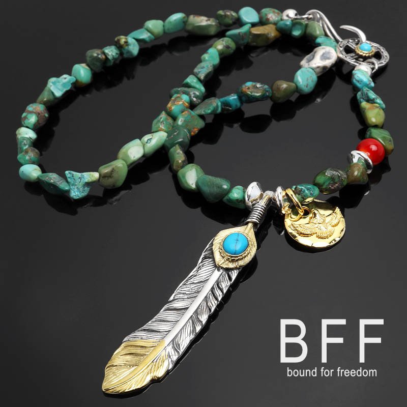 BFF ブランド フェザーネックレス ターコイズ 天然石 シルバー925 S925