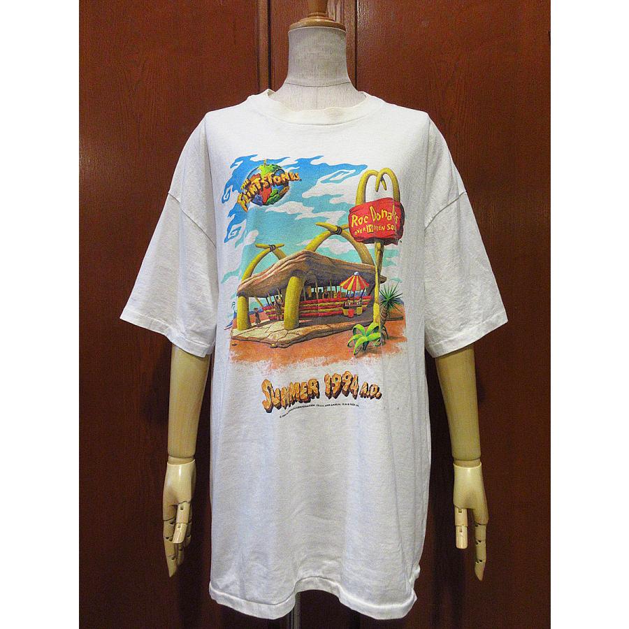 ビンテージ90's○McDonald × THE FLiNTSTONESプリントTシャツ白size XL