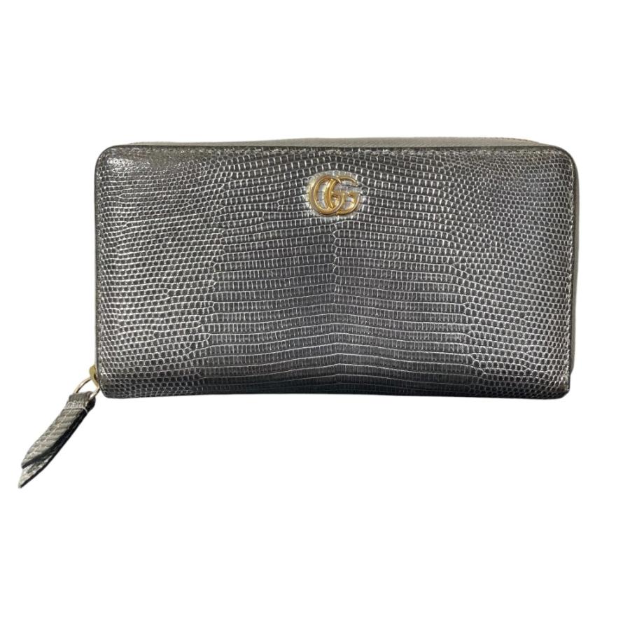 GUCCI（グッチ） 良品 リザード型押し GGマーモント ロングウォレット