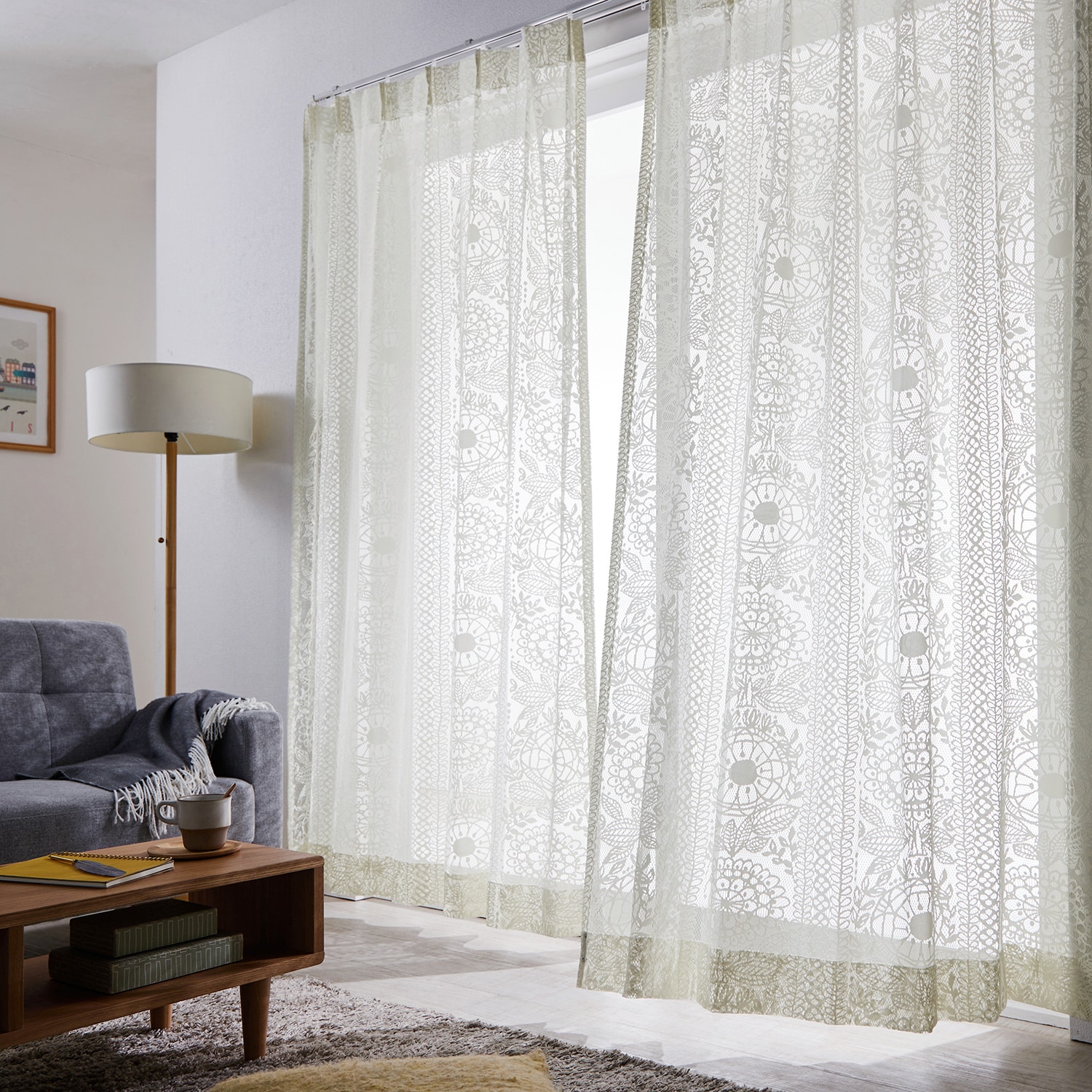 99サイズ】 北欧デザインのレースカーテン（TAIMI） ＜2枚組／1枚