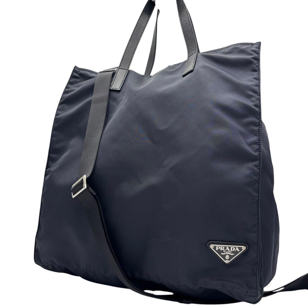 【未使用級】PRADA プラダ ナイロン 2WAY トートバッグ ネイビー 美品 プラダ ナイロン 2WAY ミニトート ショルダーバッグ ネイビー 紺