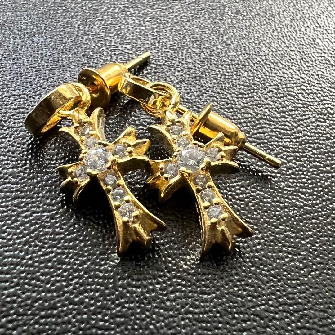ラスト2セット☆売り切りセール☆ 22K クロス 刻印ありゴールド パヴェ CHROME HEARTS（クロムハーツ） 銀座店 新品 22K ダブルCHクロス With