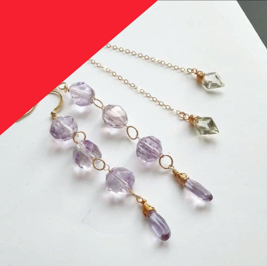 専用＊14kgf/天然石レモンクォーツリーフカービングのクリスマスピアス