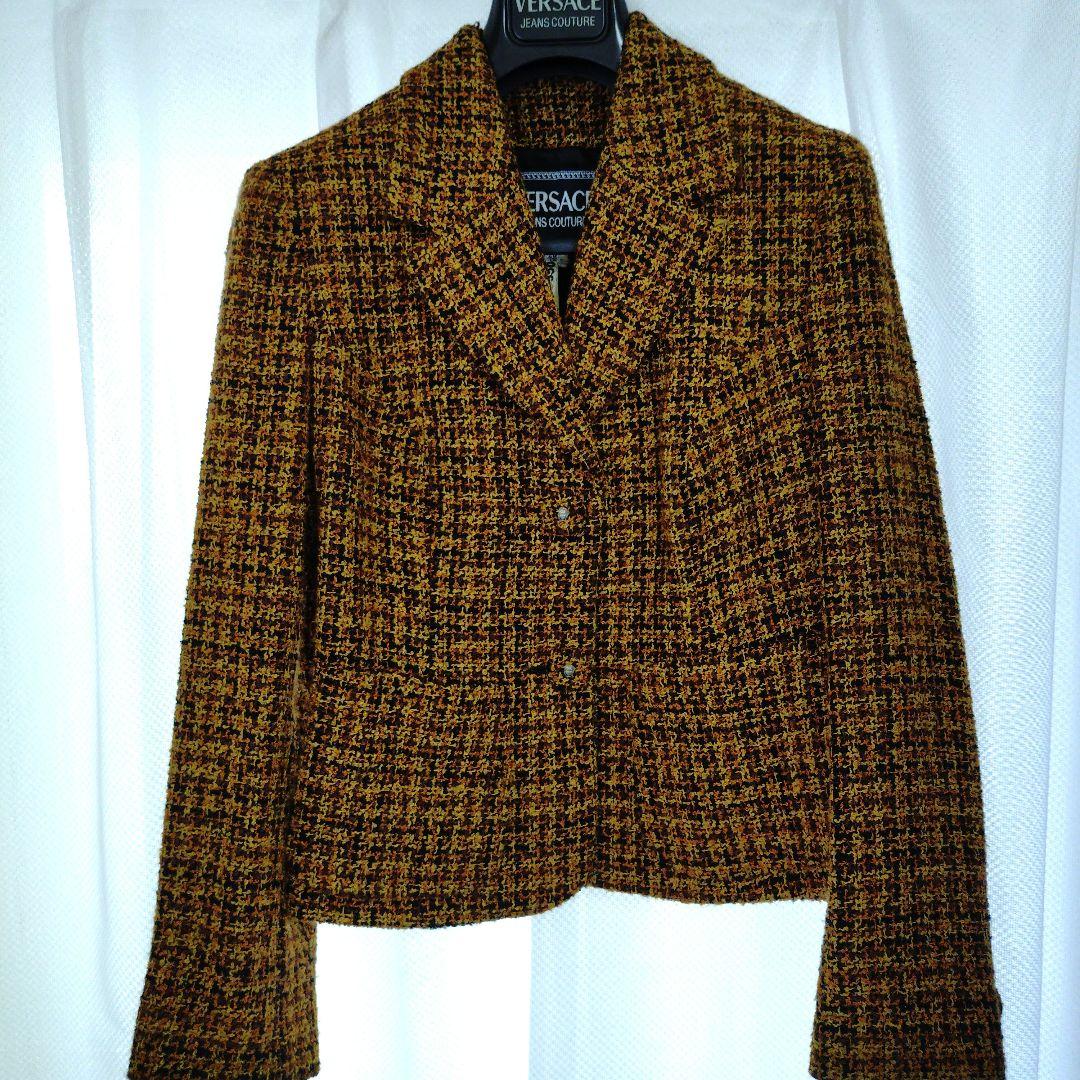 VERSACE JEANS COUTURE ツイード ジャケット イタリア製 Versace Jeans Couture Bouclé Houndstooth Jacket with Gold Medusa