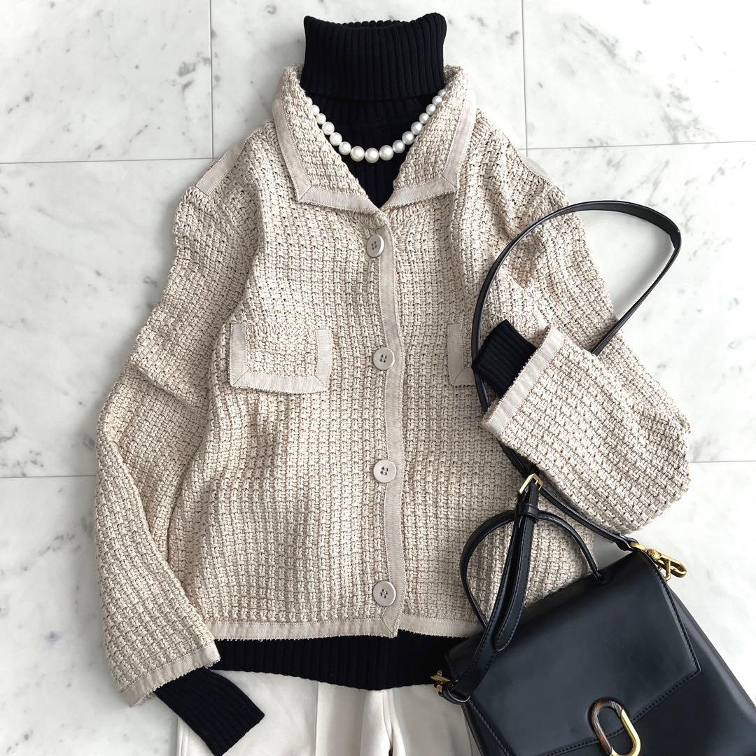 フォクシーブティック 春ニット カーディガン ジャケット 日本製 ベージュ 38 FOXEY BOUTIQUE 「FOXEY BOUTIQUE」 ニットカーディガン 38 ベージュ