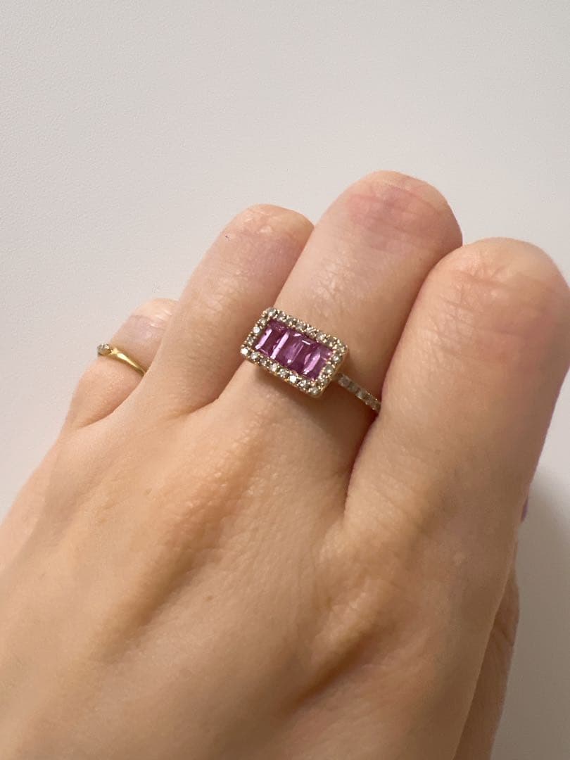 K18 パパラチアサファイア　エメラルドカット ゴールド　リング　鑑別書付き ローズカットパパラチアサファイア K18シャンパンゴールド リング 13.5