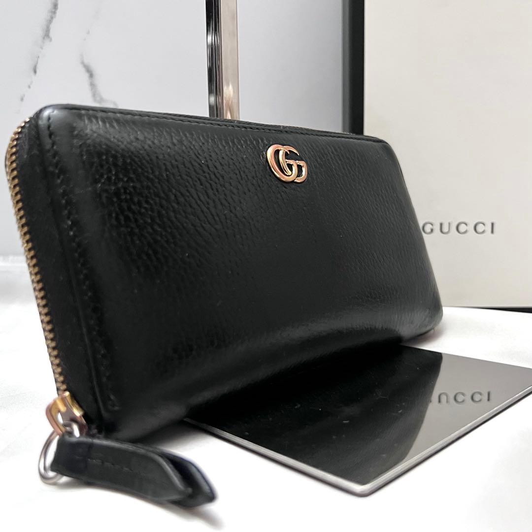 ◇美品◇グッチ　GGマーモント長財布　ブラック×ゴールド金具　456117 GUCCI（グッチ） グッチ財布 二つ折り長財布 レディース GGマーモント