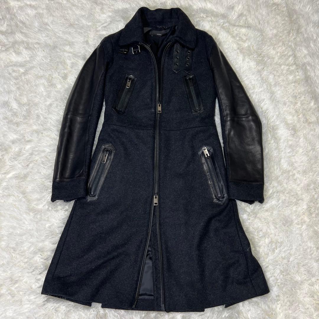 【美品✨️】DIESEL　大人気ライダースロングコート　ゴートレザー×ウール DIESEL】ディーゼル 