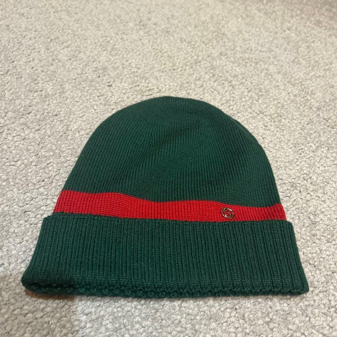 GUCCI ニット帽 グリーン／レッド　Mサイズ 中古・古着通販】GUCCI (グッチ) ニット帽 グリーン｜ブランド・古着