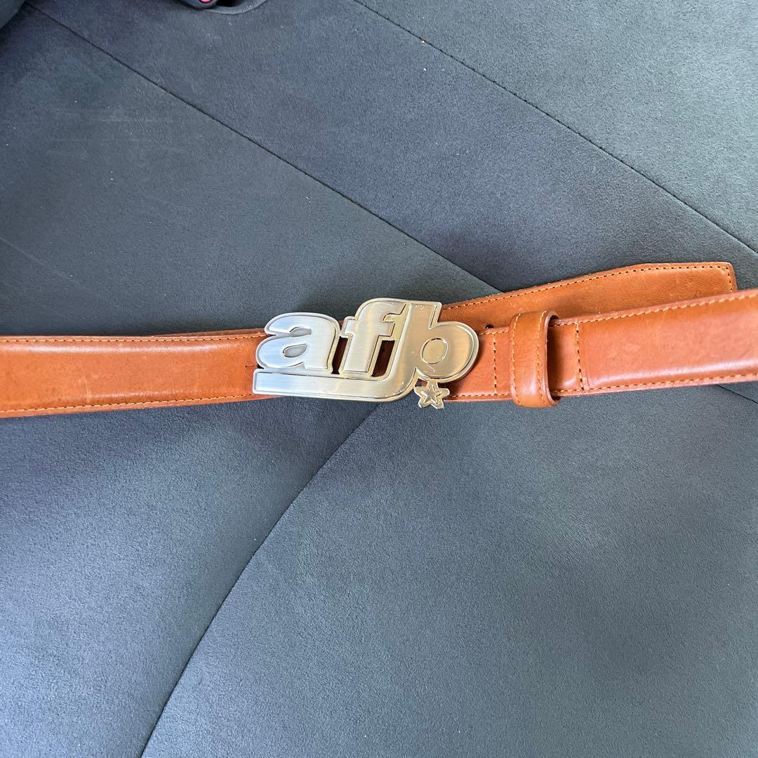 ブラウンレザー afb ロゴバックルベルト 110 サイズXL JUN COMPANYオリジナルデザインバックル付き栃木レザーベルト オイル多