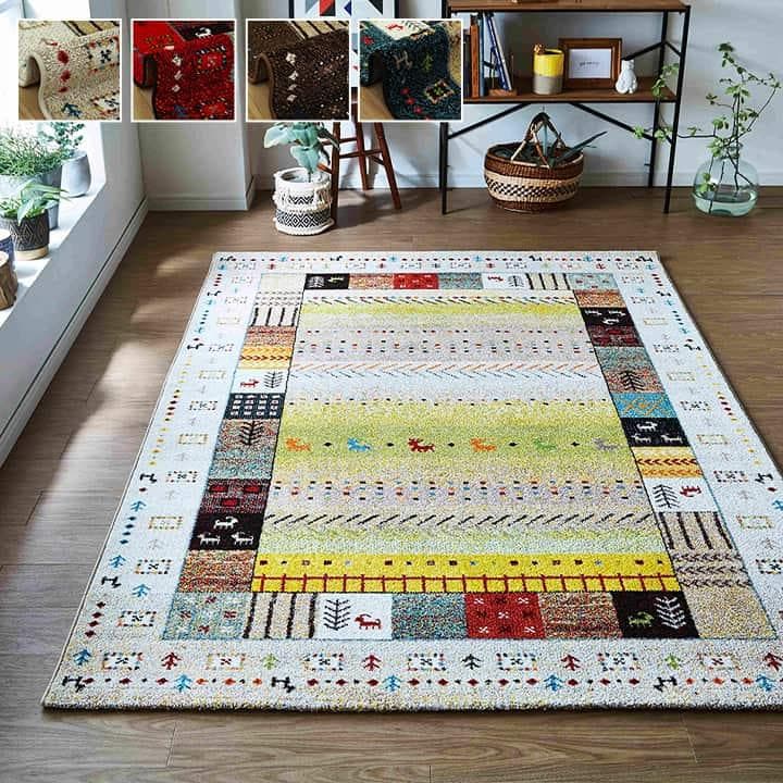 【トルコ絨毯 】200x250cm ウィルトン織 ギャッベ柄 イビサ アイボリー トルコ製 200×250cm イビサ ウィルトン織カーペット ギャッペ調ラグ 3